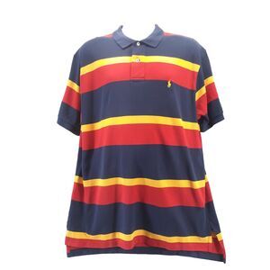 Polo Ralph Lauren Men Sz XL Polo Shirt Blue Yellow Red Stripe Short Sleeve